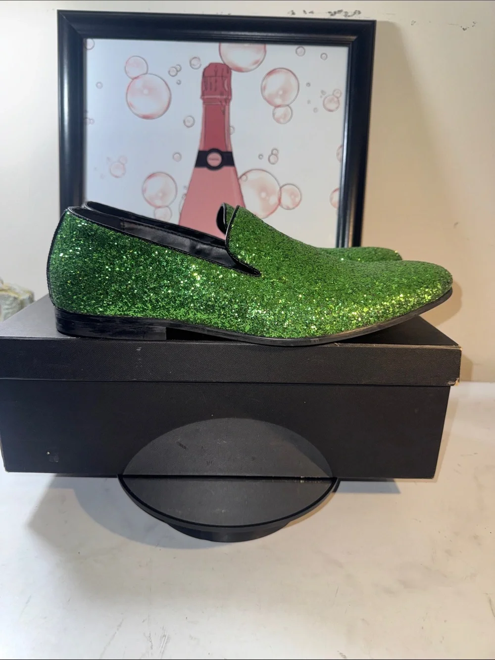 Frederico Leone Sparkle Green Men's Slip-On Loafers - Size 12